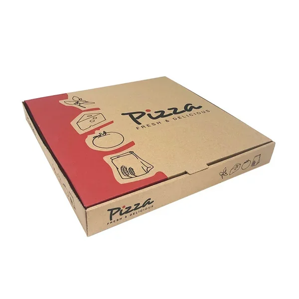 Close detail of the print finish on pizza boxes