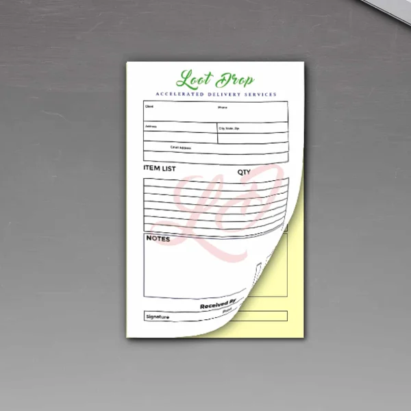Business Forms photographed at an angle to show the board thickness