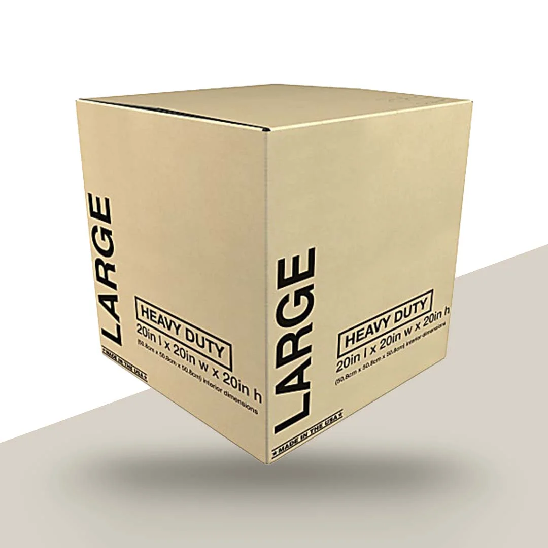 20x20x20 Cardboard Boxes opened to show the inside print and construction