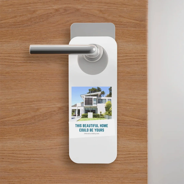 5 x 8 Door Hanger opened to show the inside print and construction