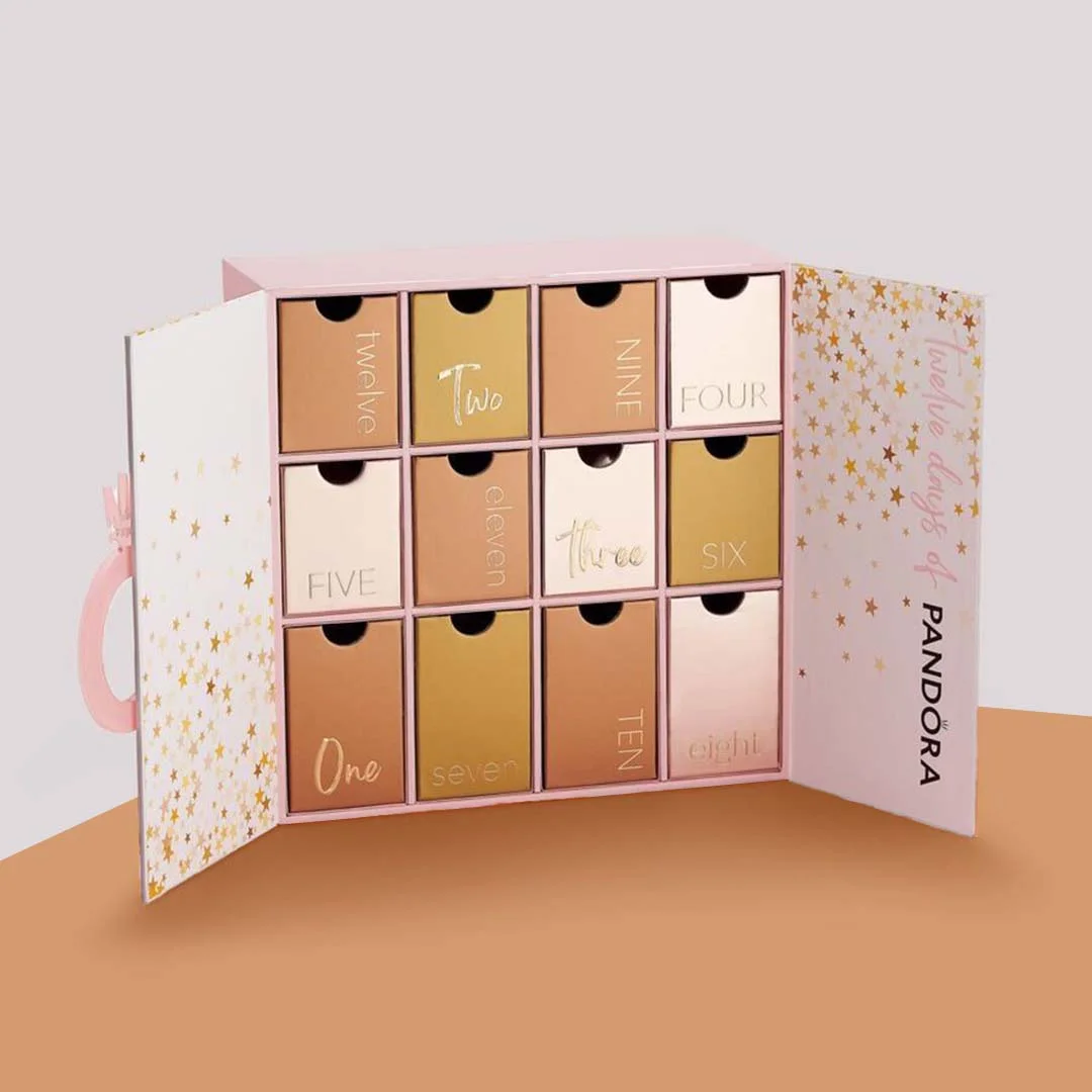 Advent Calendar Boxes opened to show the inside print and construction