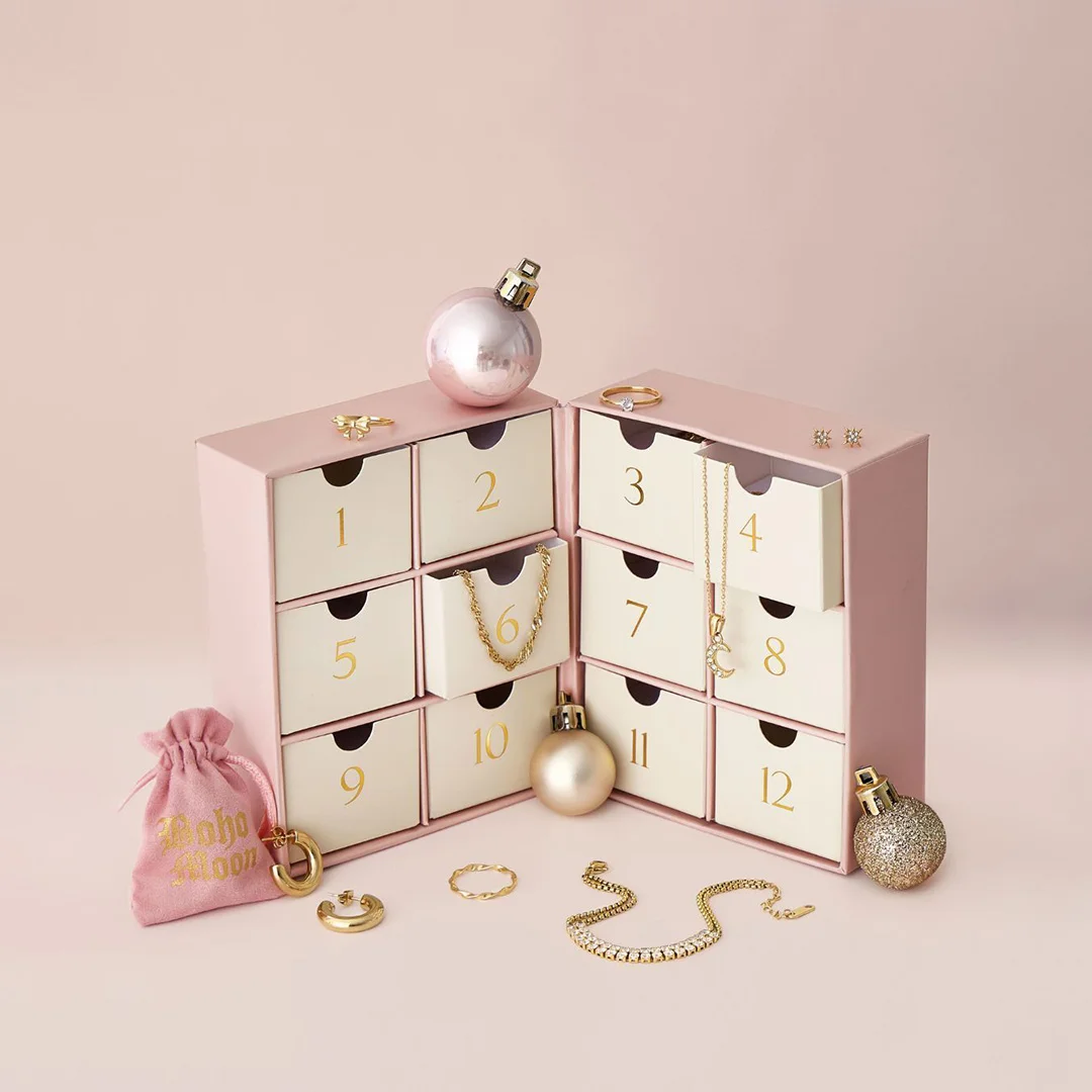 Advent Calendar Boxes photographed at an angle to show the board thickness