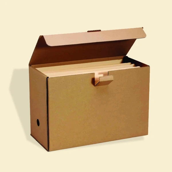 A stack of archive banker boxes in a custom size
