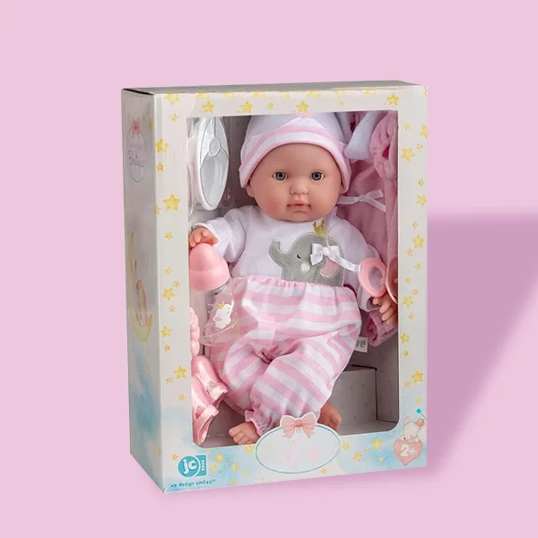 Baby Dolls Boxes photographed at an angle to show the board thickness