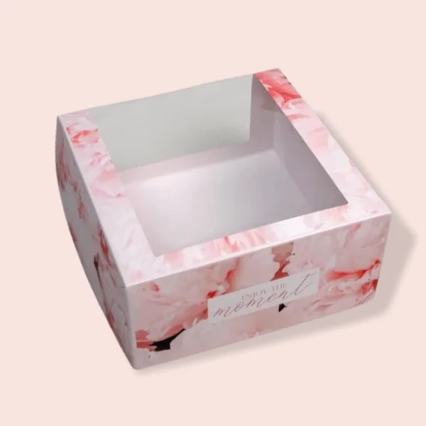 Close detail of the print finish on cake boxes