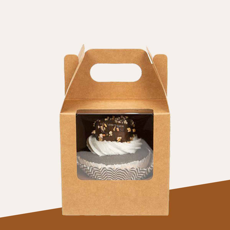 A stack of bakery packaging with a window in a custom size