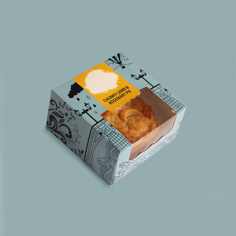 Bakery Packaging with A Window photographed at an angle to show the board thickness