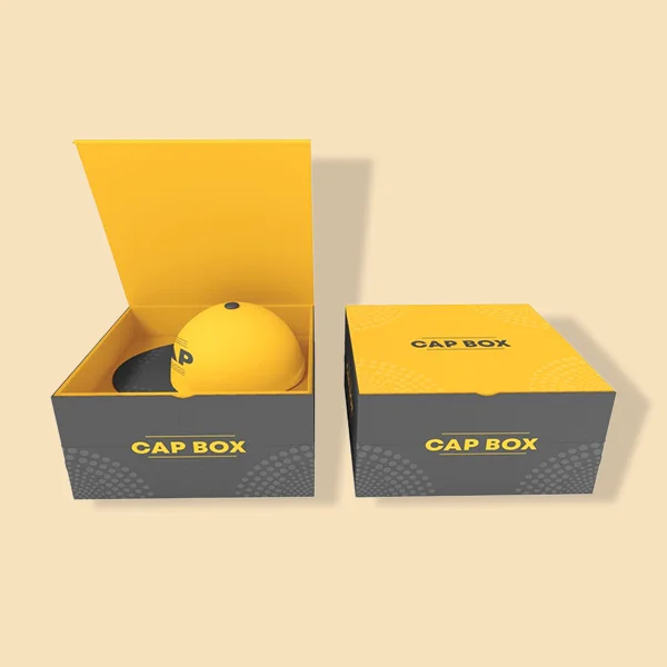 A stack of baseball cap boxes in a custom size