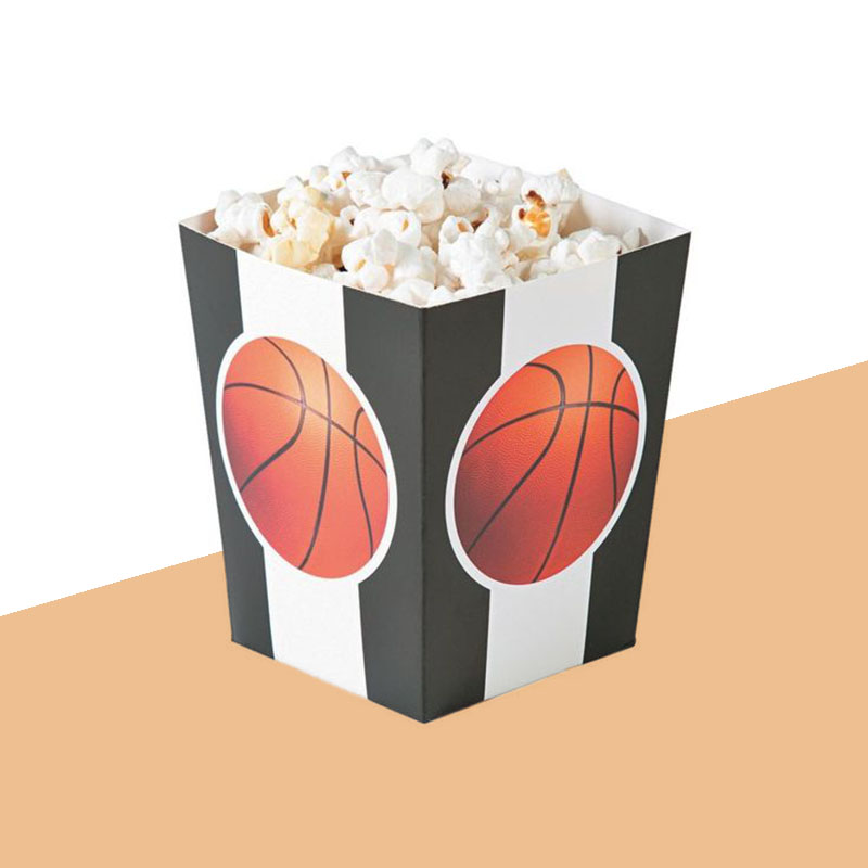 A stack of basketball popcorn boxes in a custom size