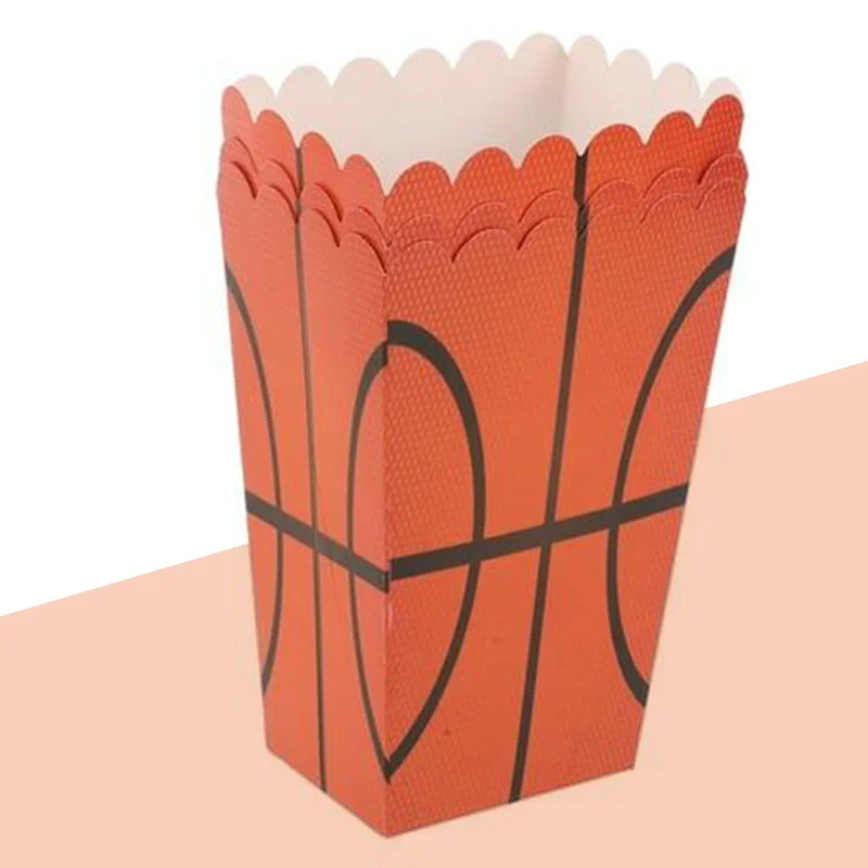 Basketball Popcorn Boxes beside the product it was made to hold