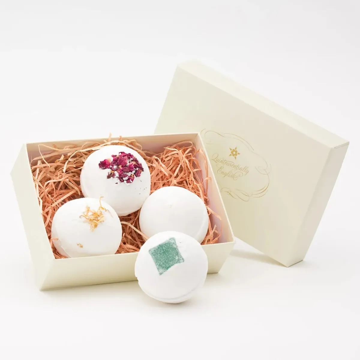 Bath Bomb Boxes photographed at an angle to show the board thickness