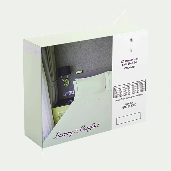 Bed Sheet Boxes — custom household boxes by Packmio Close detail of the print finish on bed sheet boxes