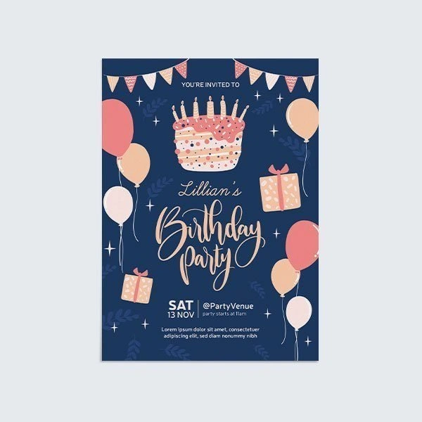 A stack of birthday invitation cards in a custom size