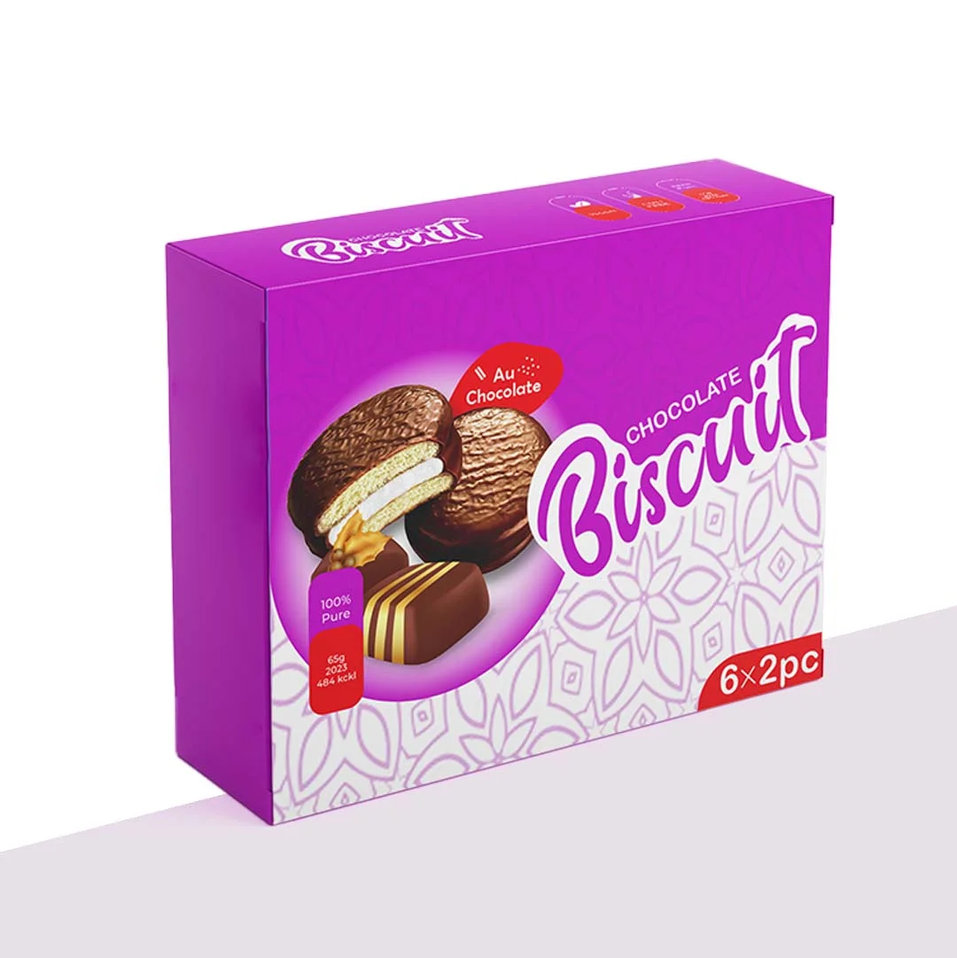 Biscuit Boxes — custom cookie boxes by Packmio Biscuit Boxes photographed at an angle to show the board thickness