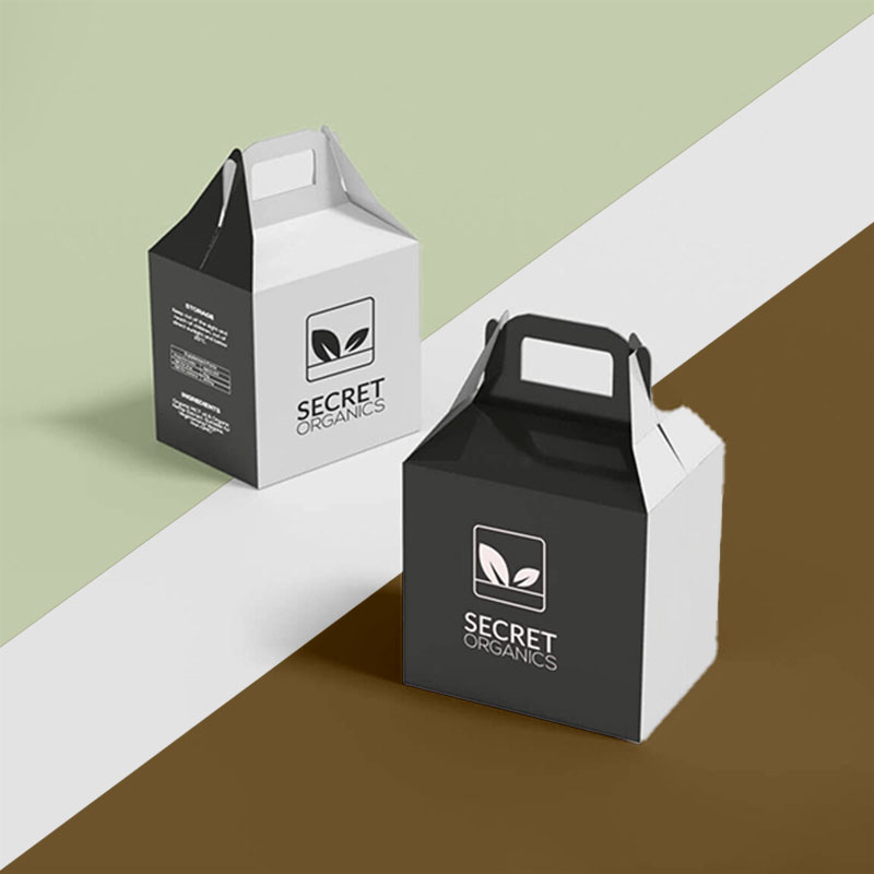 Black Gable Boxes — custom paper bags by Packmio Black Gable Boxes photographed at an angle to show the board thickness