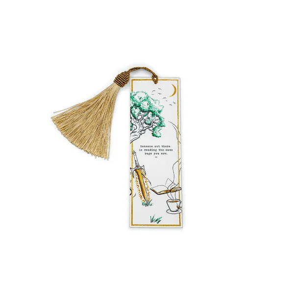 Bookmark With Tassel opened to show the inside print and construction