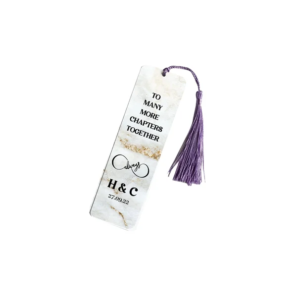 Bookmark With Tassel photographed at an angle to show the board thickness