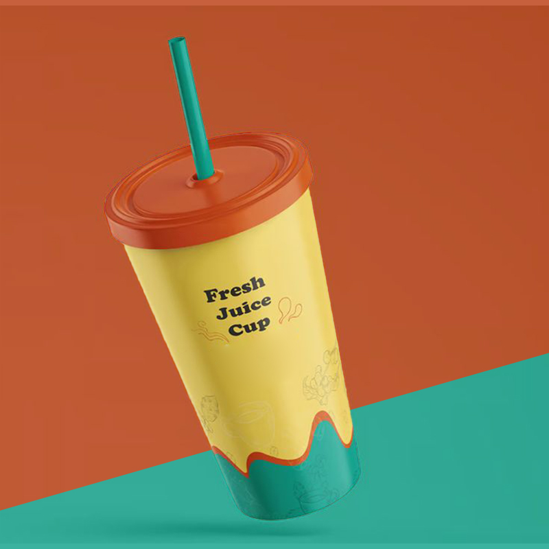 Branded Juice Cups photographed at an angle to show the board thickness