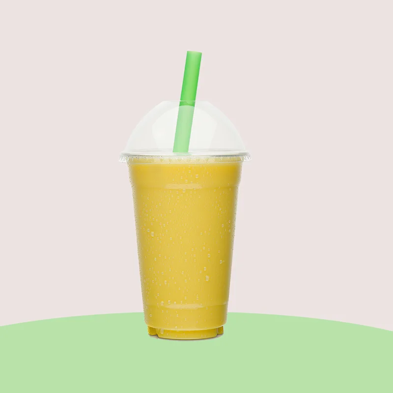 Branded Juice Cups beside the product it was made to hold