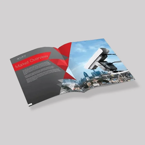 Brochure Booklets photographed at an angle to show the board thickness