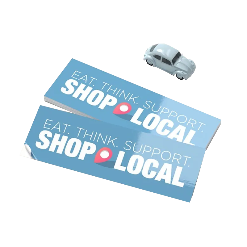 A stack of bumper stickers in a custom size