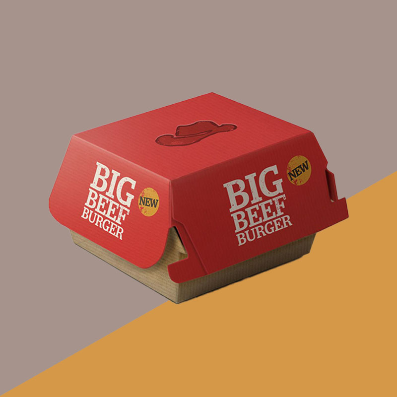 Burger Clamshell Boxes opened to show the inside print and construction