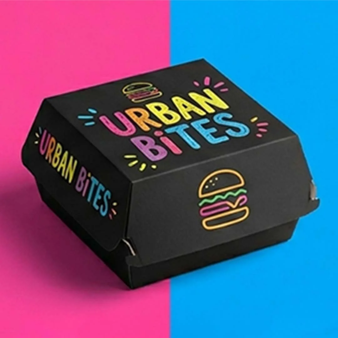 Burger Parcel Boxes beside the product it was made to hold