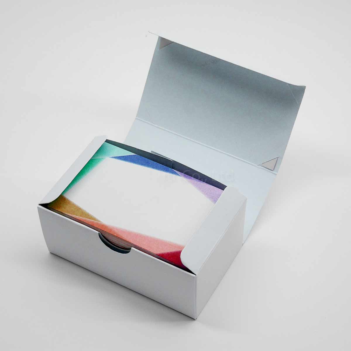 Business Card Packaging opened to show the inside print and construction