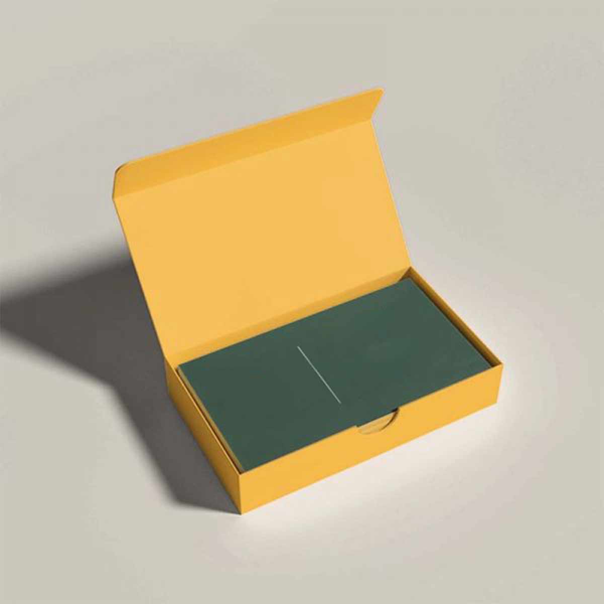 A stack of business card packaging in a custom size