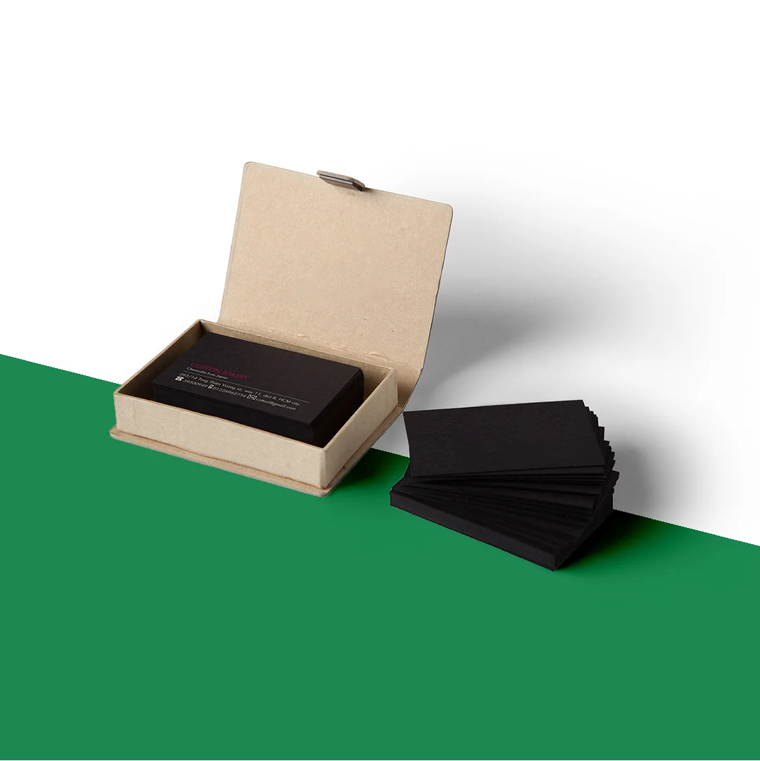 Business Cards photographed at an angle to show the board thickness