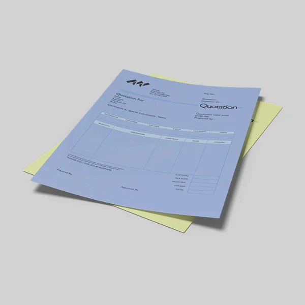 A stack of business forms in a custom size