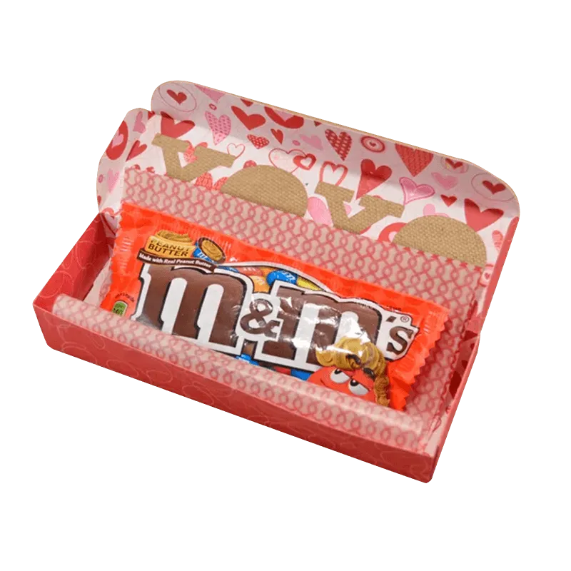 Candy Bar Boxes — custom candy boxes by Packmio Candy Bar Boxes photographed at an angle to show the board thickness
