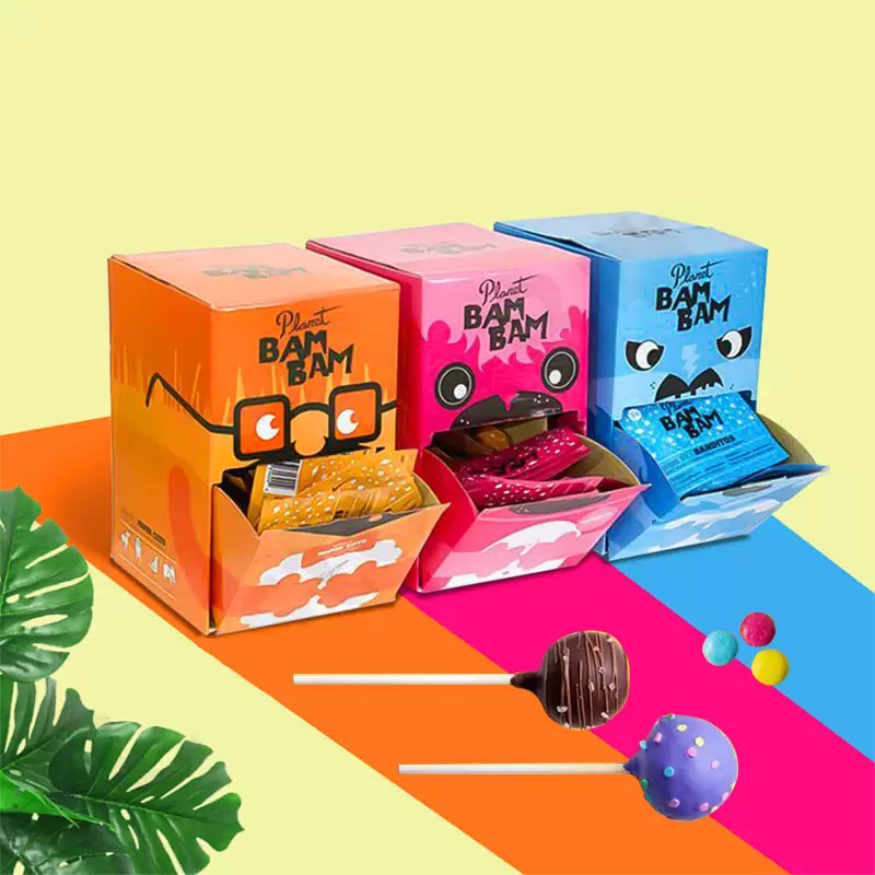 Candy Boxes photographed at an angle to show the board thickness