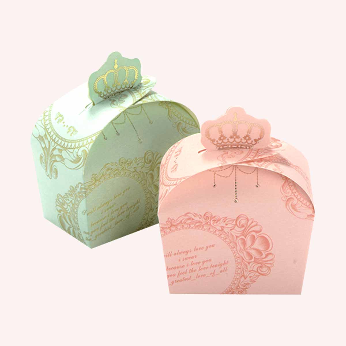 Candy Favor Boxes opened to show the inside print and construction