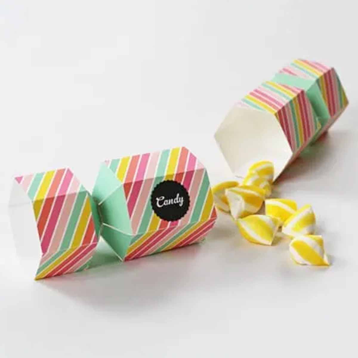 A stack of candy favor boxes in a custom size
