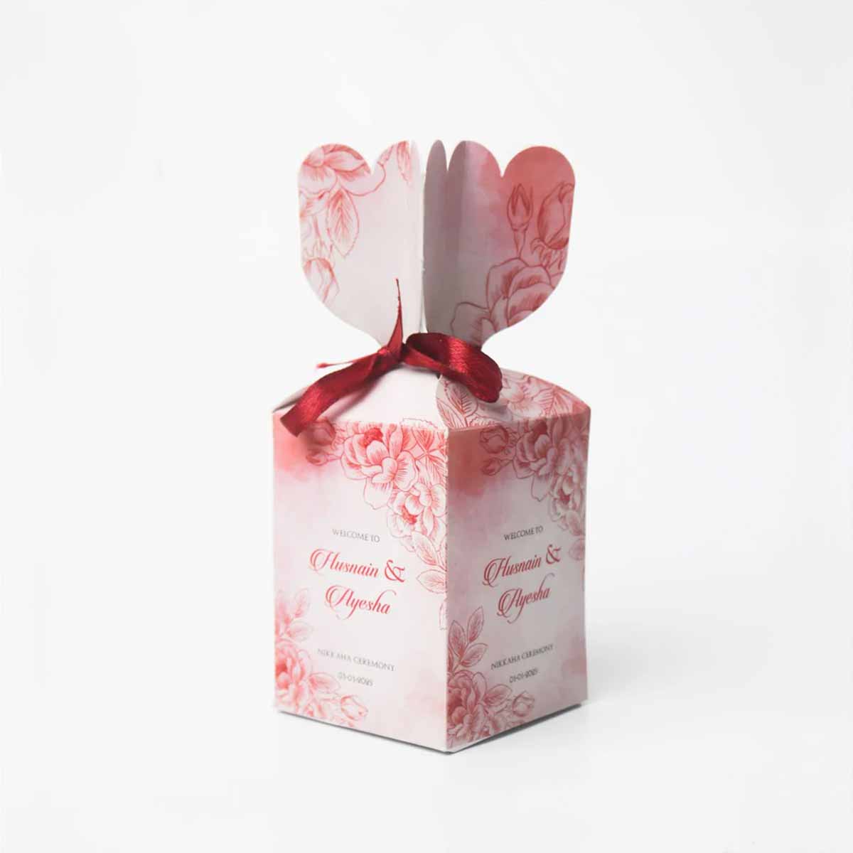 A stack of candy favor boxes in a custom size