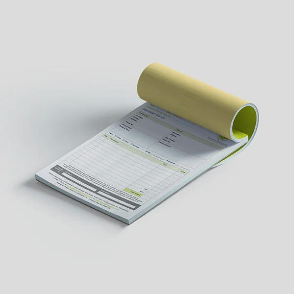 Carbonless Book Boxes opened to show the inside print and construction