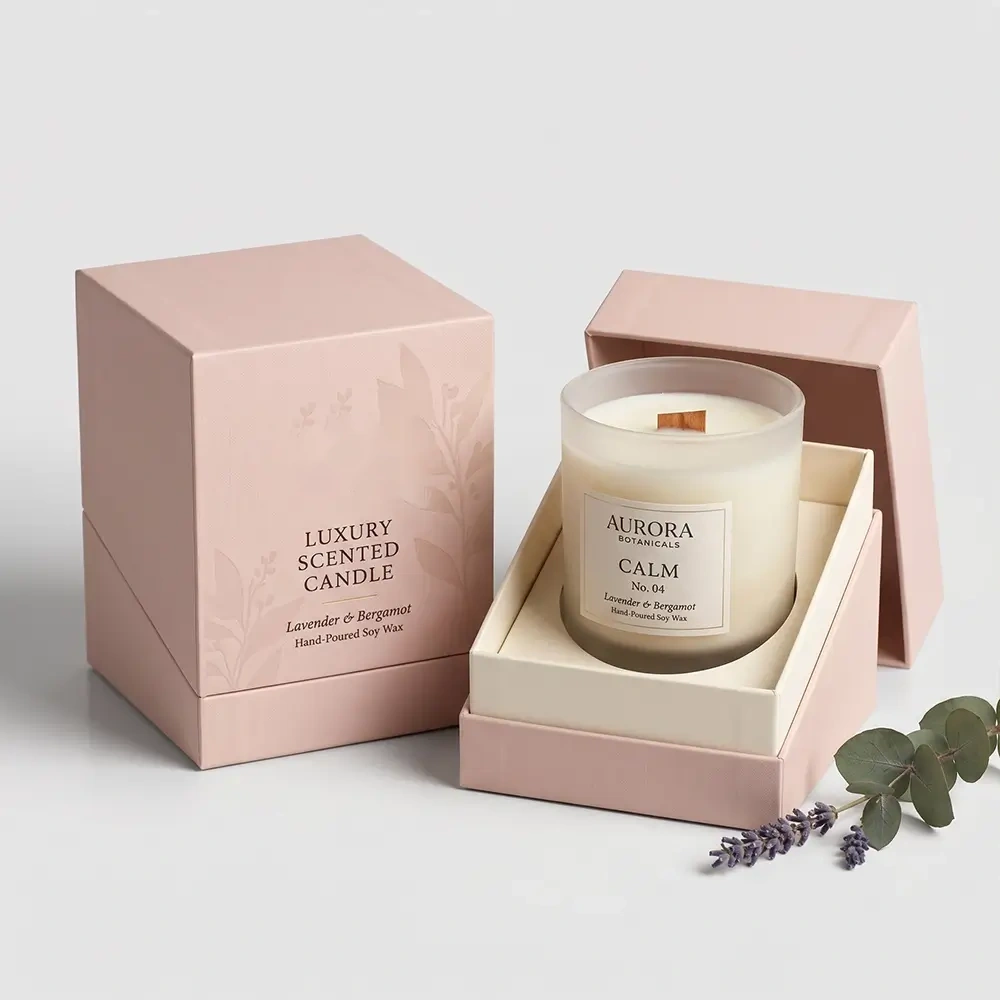 Cardboard Candle Boxes beside the product it was made to hold