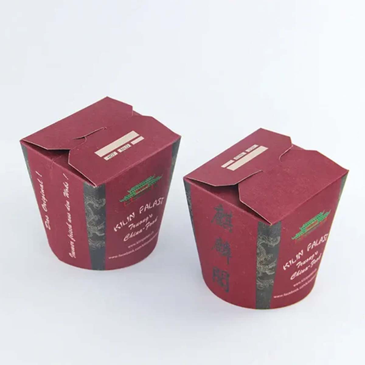 Cardboard Noodle Boxes opened to show the inside print and construction