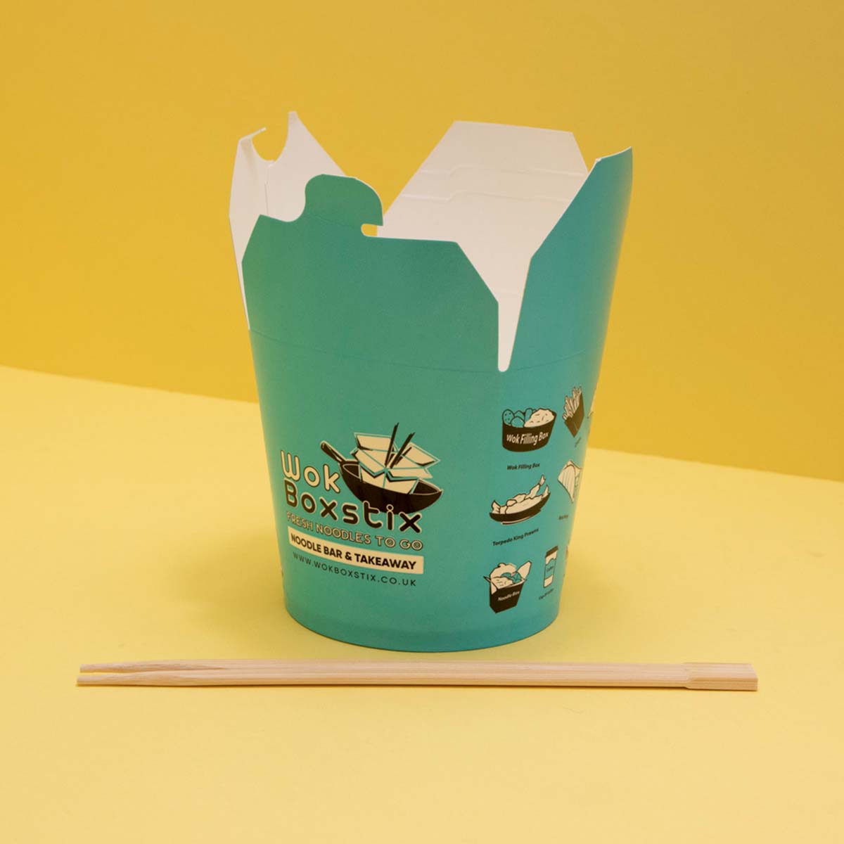 Flat view of cardboard noodle boxes before assembly