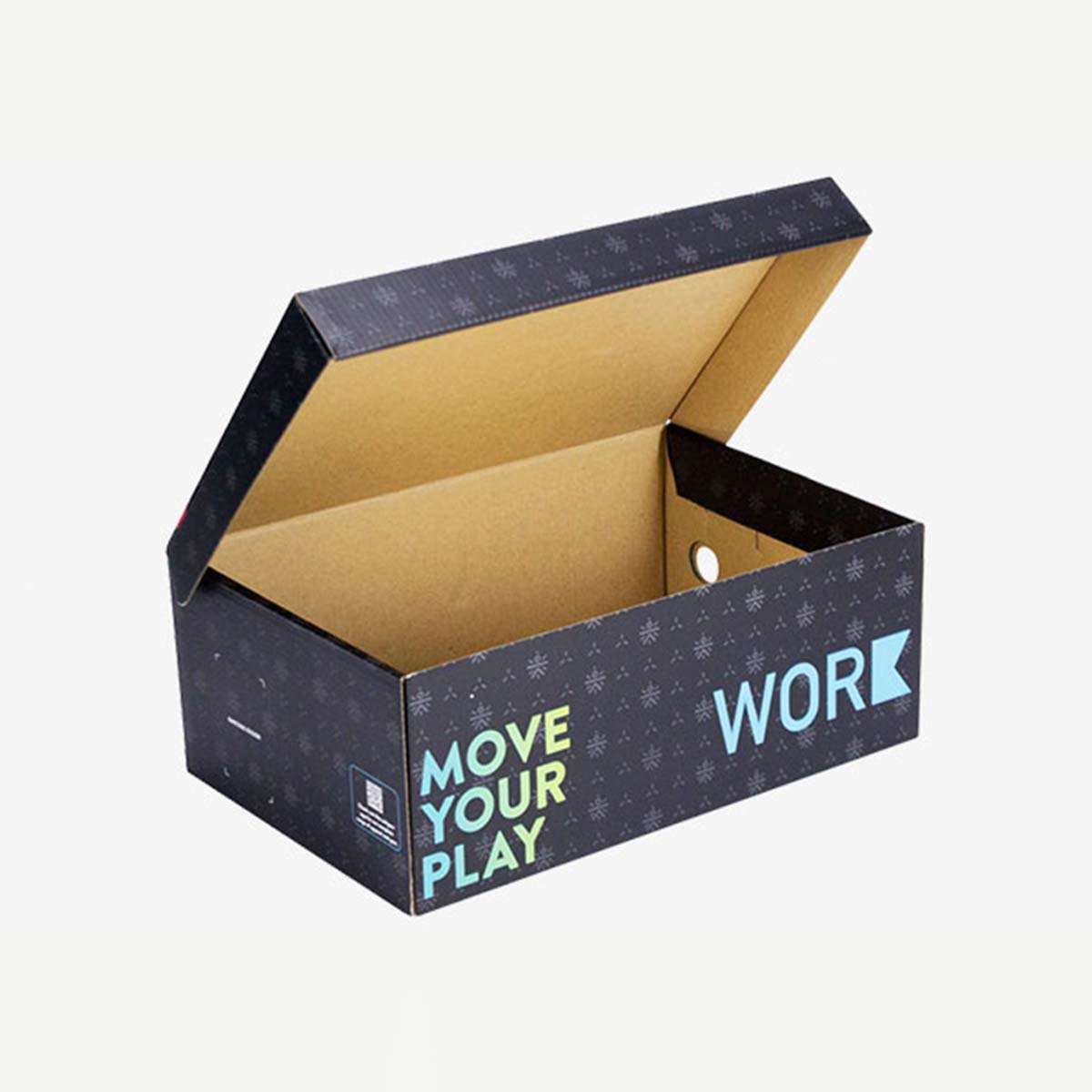 Cardboard Shoe Boxes photographed at an angle to show the board thickness
