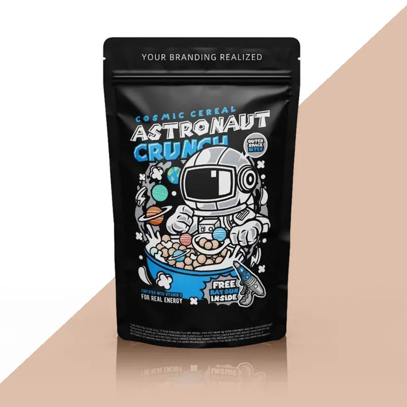 Child Resistant Mylar Bags — custom vape packaging by Packmio Close detail of the print finish on child resistant mylar bags