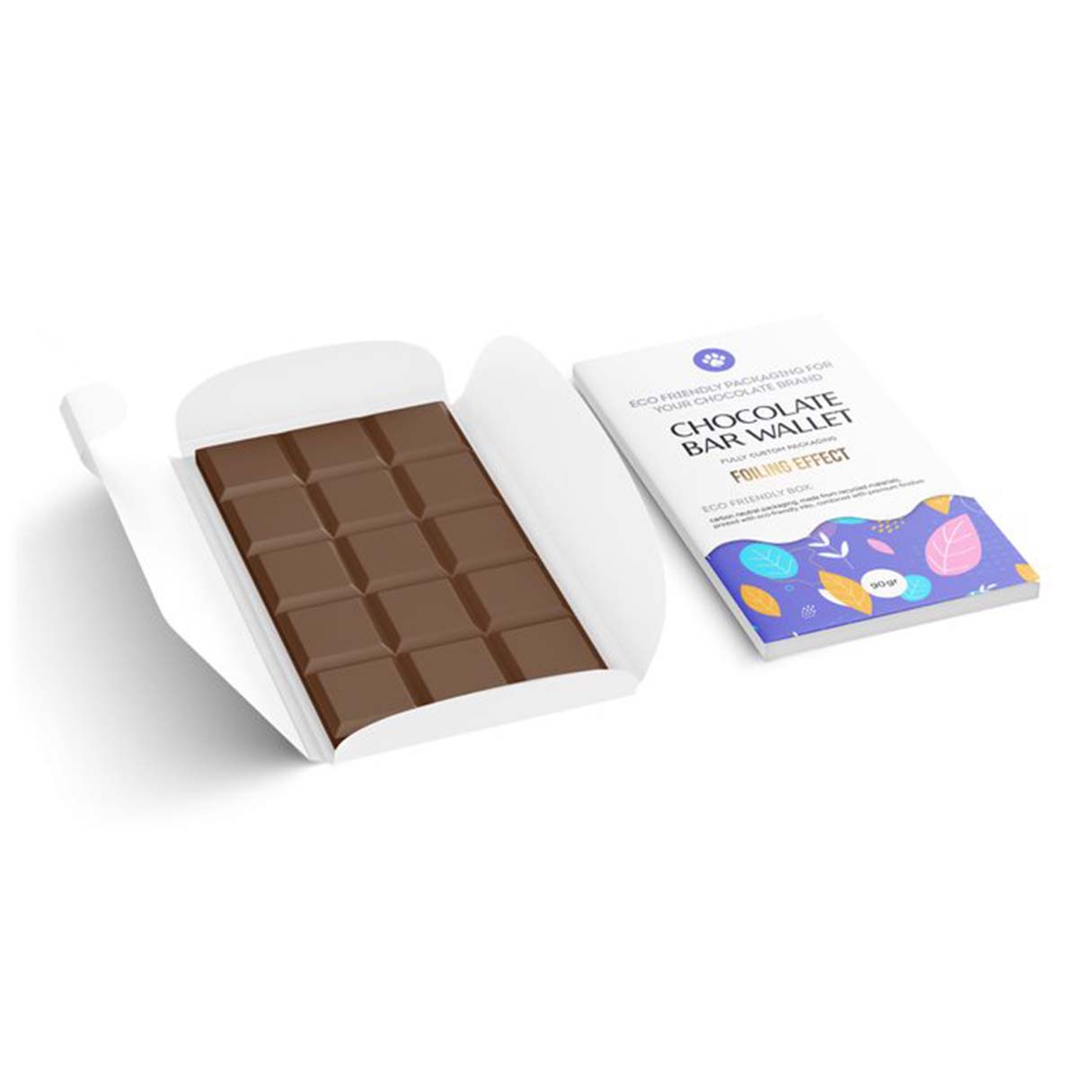 A stack of chocolate bar boxes in a custom size