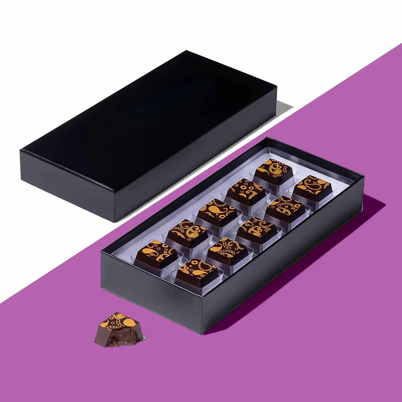 Chocolate Box Inserts — custom chocolate boxes by Packmio Chocolate Box Inserts beside the product it was made to hold