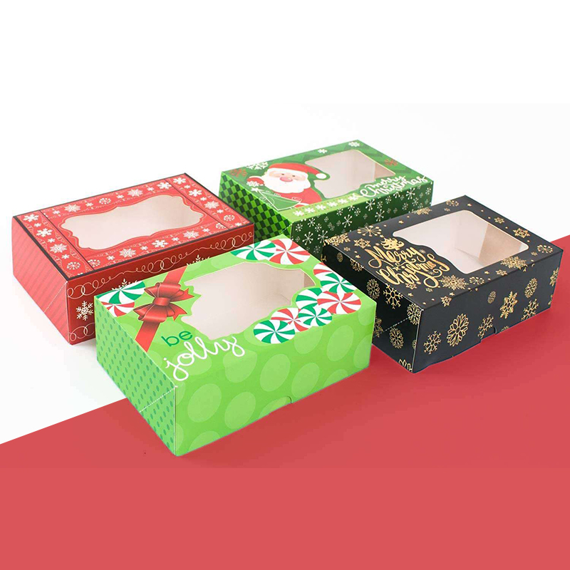 Christmas Bakery Boxes opened to show the inside print and construction