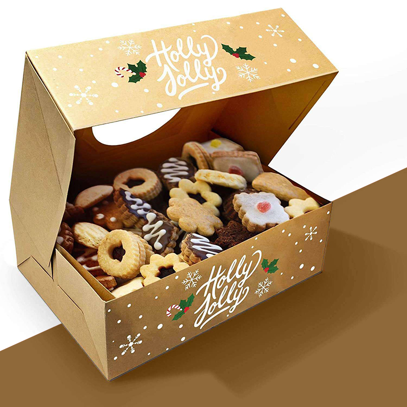 Christmas Bakery Boxes photographed at an angle to show the board thickness