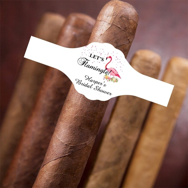 A stack of cigar band seal labels in a custom size