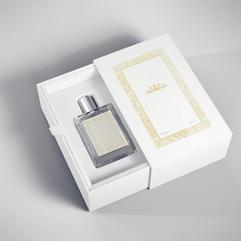 Clamshell Perfume Boxes opened to show the inside print and construction