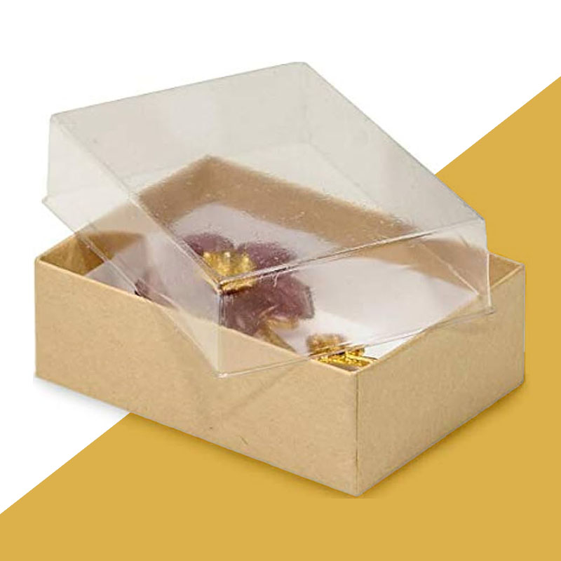 Clear Lid Gift Boxes opened to show the inside print and construction