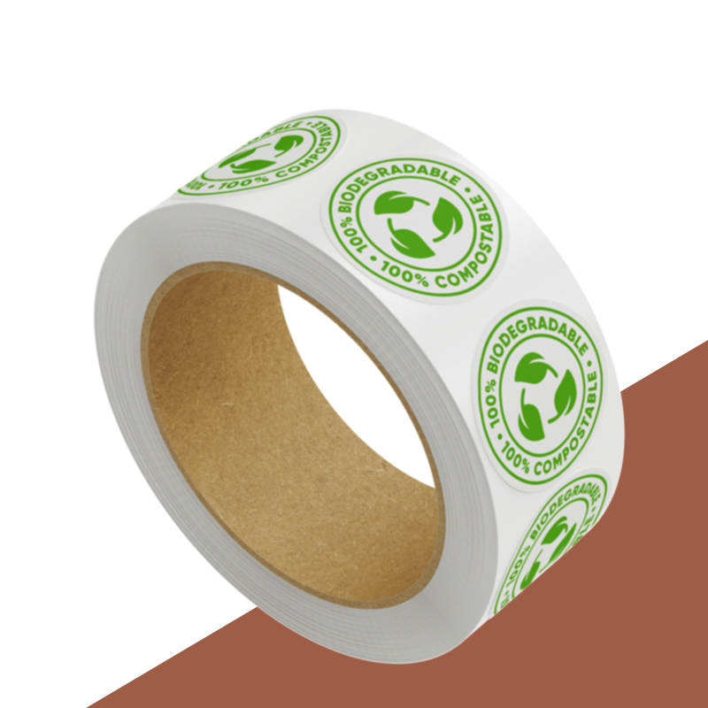 A stack of compostable labels in a custom size